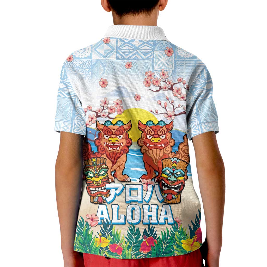 Hawaii And Japan Okinawa Kid Polo Shirt Aloha Gozaimasu Tiki With Shisa LT05 - Polynesian Pride