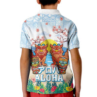 Hawaii And Japan Okinawa Kid Polo Shirt Aloha Gozaimasu Tiki With Shisa LT05 - Polynesian Pride