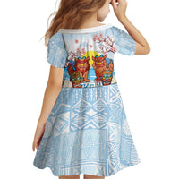 Hawaii And Japan Okinawa Kid Short Sleeve Dress Aloha Gozaimasu Tiki With Shisa LT05 - Polynesian Pride