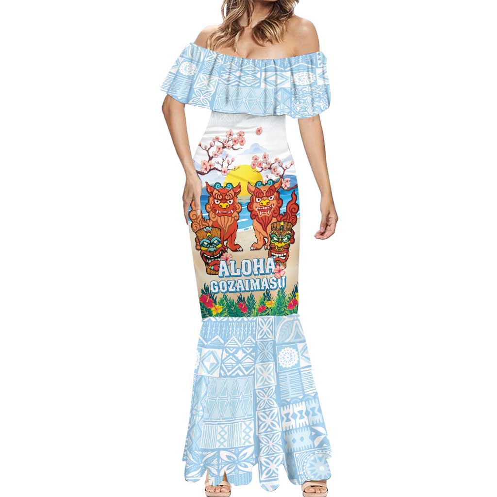 Hawaii And Japan Okinawa Mermaid Dress Aloha Gozaimasu Tiki With Shisa LT05 - Polynesian Pride