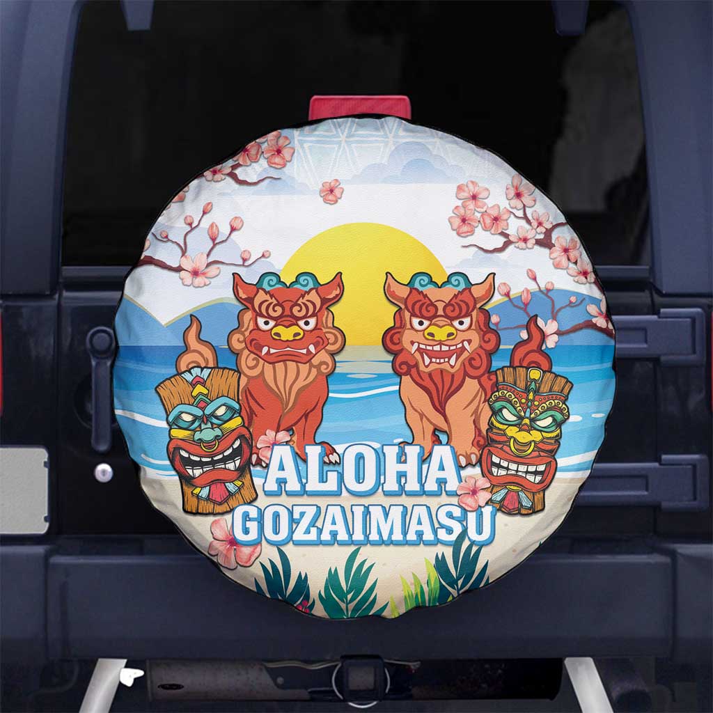 Hawaii And Japan Okinawa Spare Tire Cover Aloha Gozaimasu Tiki With Shisa LT05 - Polynesian Pride