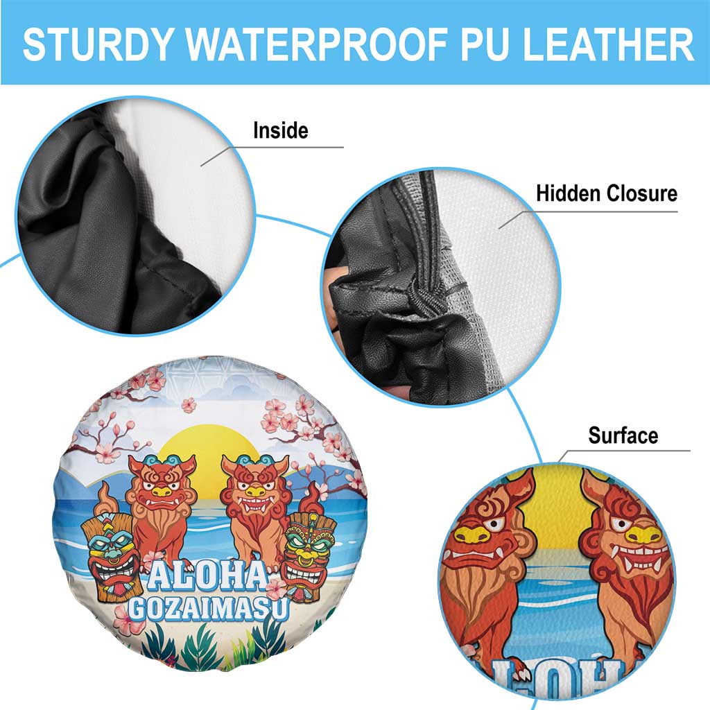 Hawaii And Japan Okinawa Spare Tire Cover Aloha Gozaimasu Tiki With Shisa LT05 - Polynesian Pride
