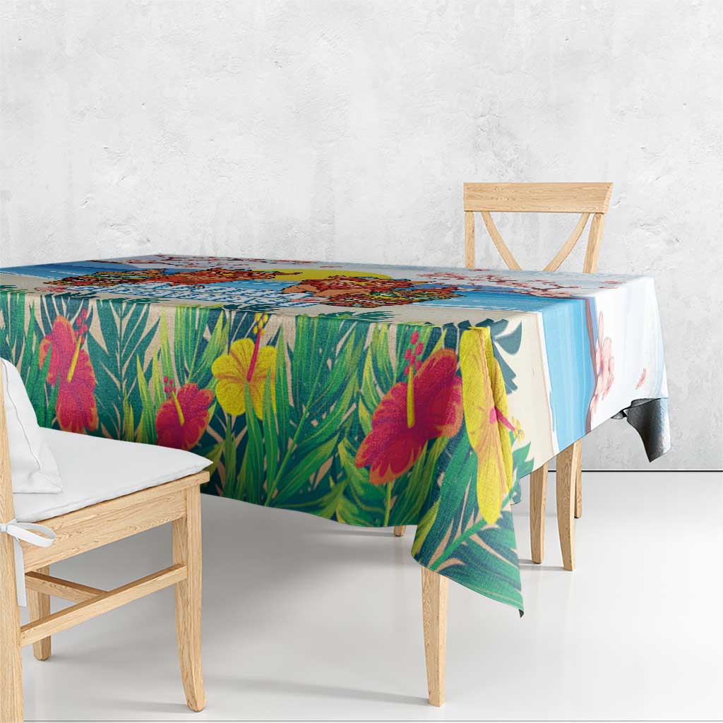 Hawaii And Japan Okinawa Tablecloth Aloha Gozaimasu Tiki With Shisa LT05 - Polynesian Pride