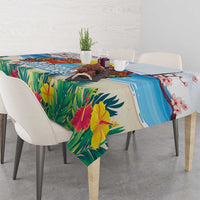 Hawaii And Japan Okinawa Tablecloth Aloha Gozaimasu Tiki With Shisa LT05 - Polynesian Pride