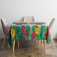 Hawaii And Japan Okinawa Tablecloth Aloha Gozaimasu Tiki With Shisa LT05 - Polynesian Pride