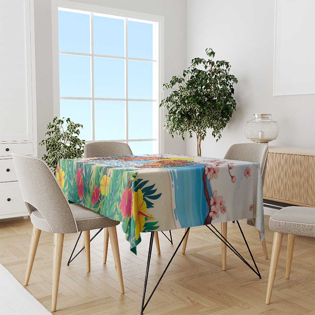 Hawaii And Japan Okinawa Tablecloth Aloha Gozaimasu Tiki With Shisa LT05 - Polynesian Pride