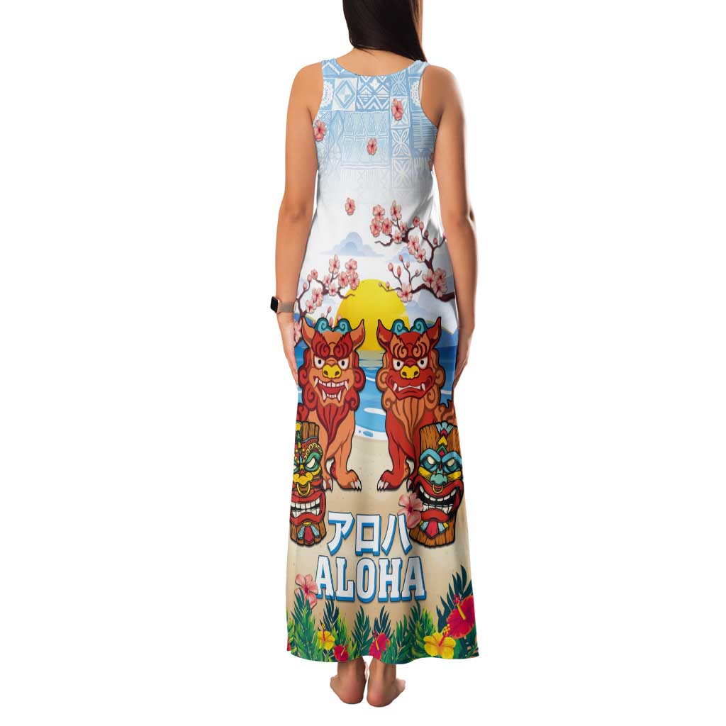 Hawaii And Japan Okinawa Tank Maxi Dress Aloha Gozaimasu Tiki With Shisa LT05 - Polynesian Pride