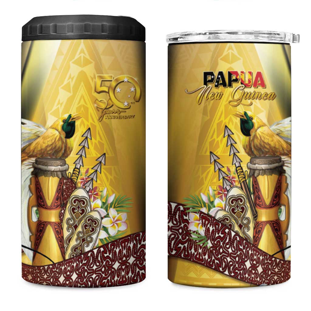 Papua New Guinea 4 in 1 Can Cooler Tumbler 50 Years Of Independence LT05 One Size: 16 oz Gold - Polynesian Pride