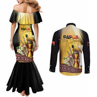 Papua New Guinea Couples Matching Mermaid Dress and Long Sleeve Button Shirt 50 Years Of Independence LT05 - Polynesian Pride
