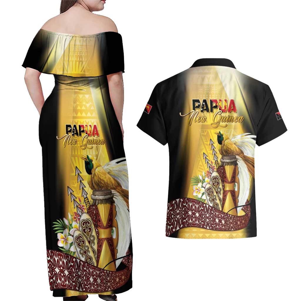 Papua New Guinea Couples Matching Off Shoulder Maxi Dress and Hawaiian Shirt 50 Years Of Independence LT05 - Polynesian Pride