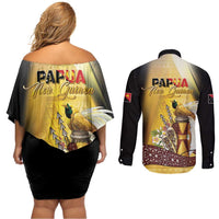 Papua New Guinea Couples Matching Off Shoulder Short Dress and Long Sleeve Button Shirt 50 Years Of Independence LT05 - Polynesian Pride