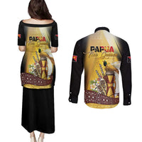 Papua New Guinea Couples Matching Puletasi and Long Sleeve Button Shirt 50 Years Of Independence LT05 - Polynesian Pride