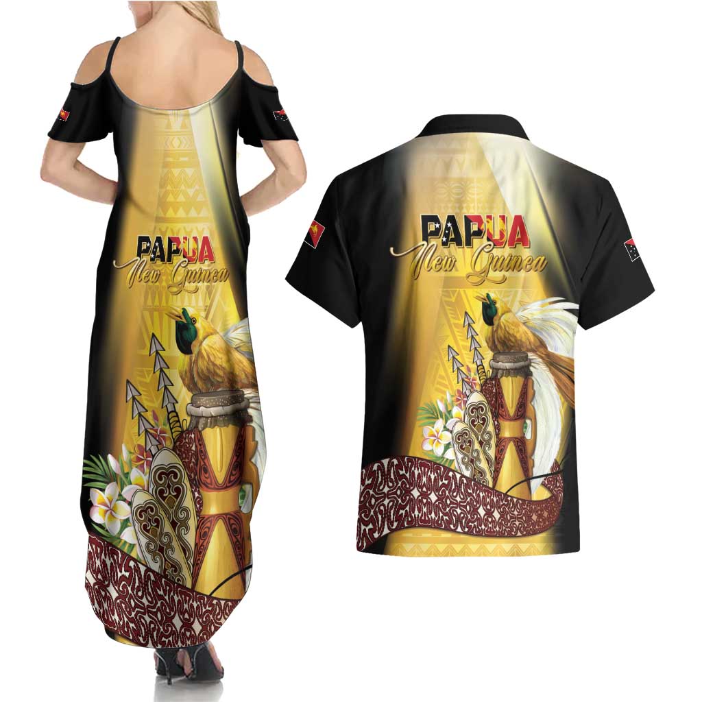 Papua New Guinea Couples Matching Summer Maxi Dress and Hawaiian Shirt 50 Years Of Independence LT05 - Polynesian Pride
