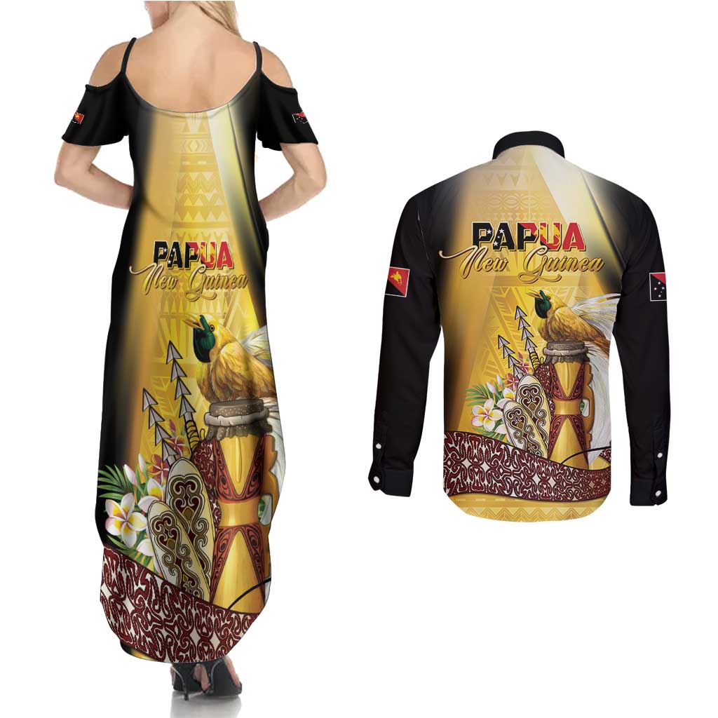 Papua New Guinea Couples Matching Summer Maxi Dress and Long Sleeve Button Shirt 50 Years Of Independence LT05 - Polynesian Pride
