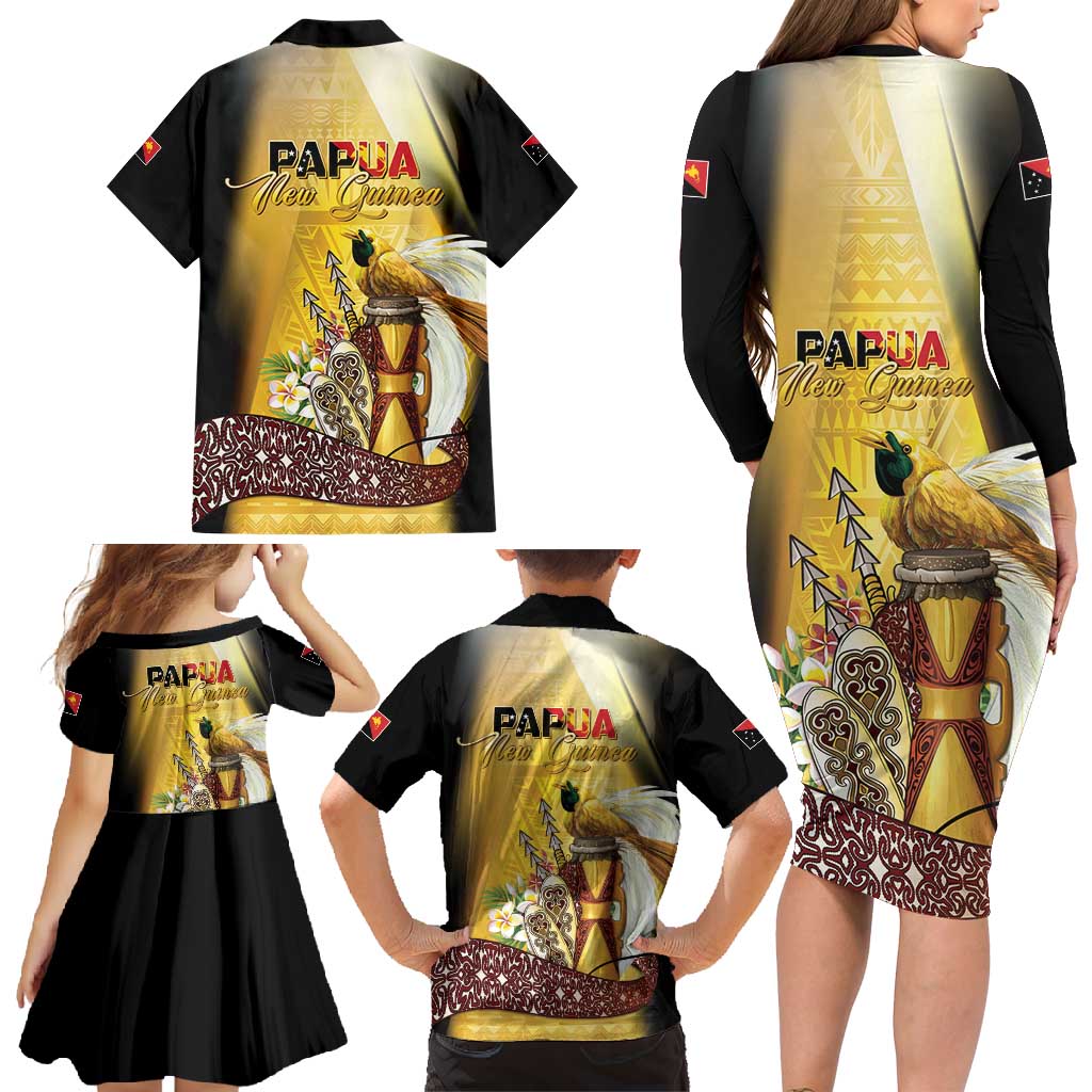Papua New Guinea Family Matching Long Sleeve Bodycon Dress and Hawaiian Shirt 50 Years Of Independence LT05 - Polynesian Pride