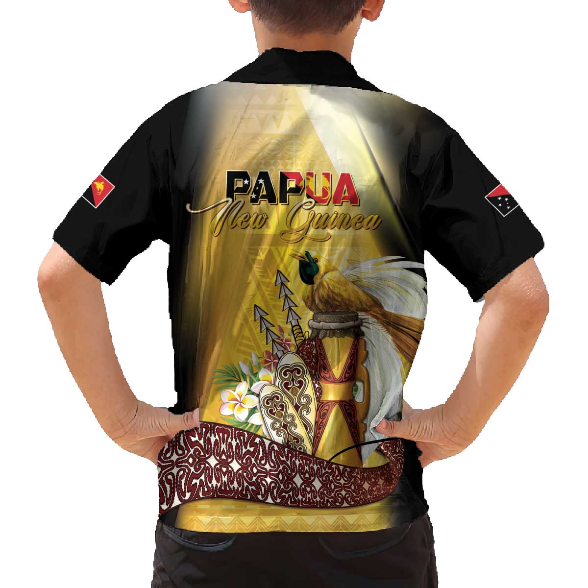Papua New Guinea Family Matching Off The Shoulder Long Sleeve Dress and Hawaiian Shirt 50 Years Of Independence LT05 - Polynesian Pride