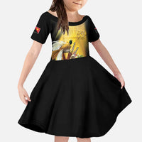 Papua New Guinea Family Matching Off The Shoulder Long Sleeve Dress and Hawaiian Shirt 50 Years Of Independence LT05 Daughter's Dress Gold - Polynesian Pride