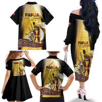 Papua New Guinea Family Matching Off The Shoulder Long Sleeve Dress and Hawaiian Shirt 50 Years Of Independence LT05 - Polynesian Pride