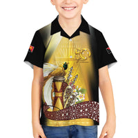Papua New Guinea Family Matching Off The Shoulder Long Sleeve Dress and Hawaiian Shirt 50 Years Of Independence LT05 Son's Shirt Gold - Polynesian Pride