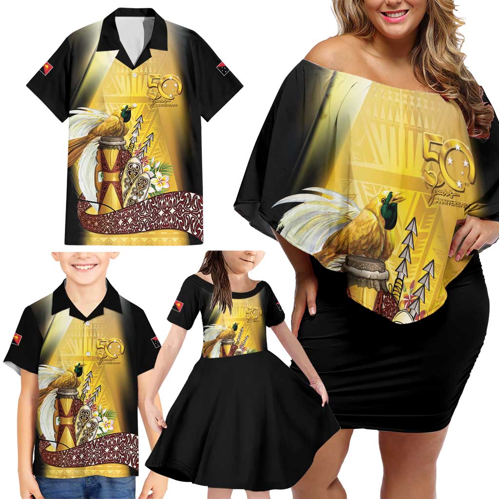 Papua New Guinea Family Matching Off Shoulder Short Dress and Hawaiian Shirt 50 Years Of Independence LT05 - Polynesian Pride