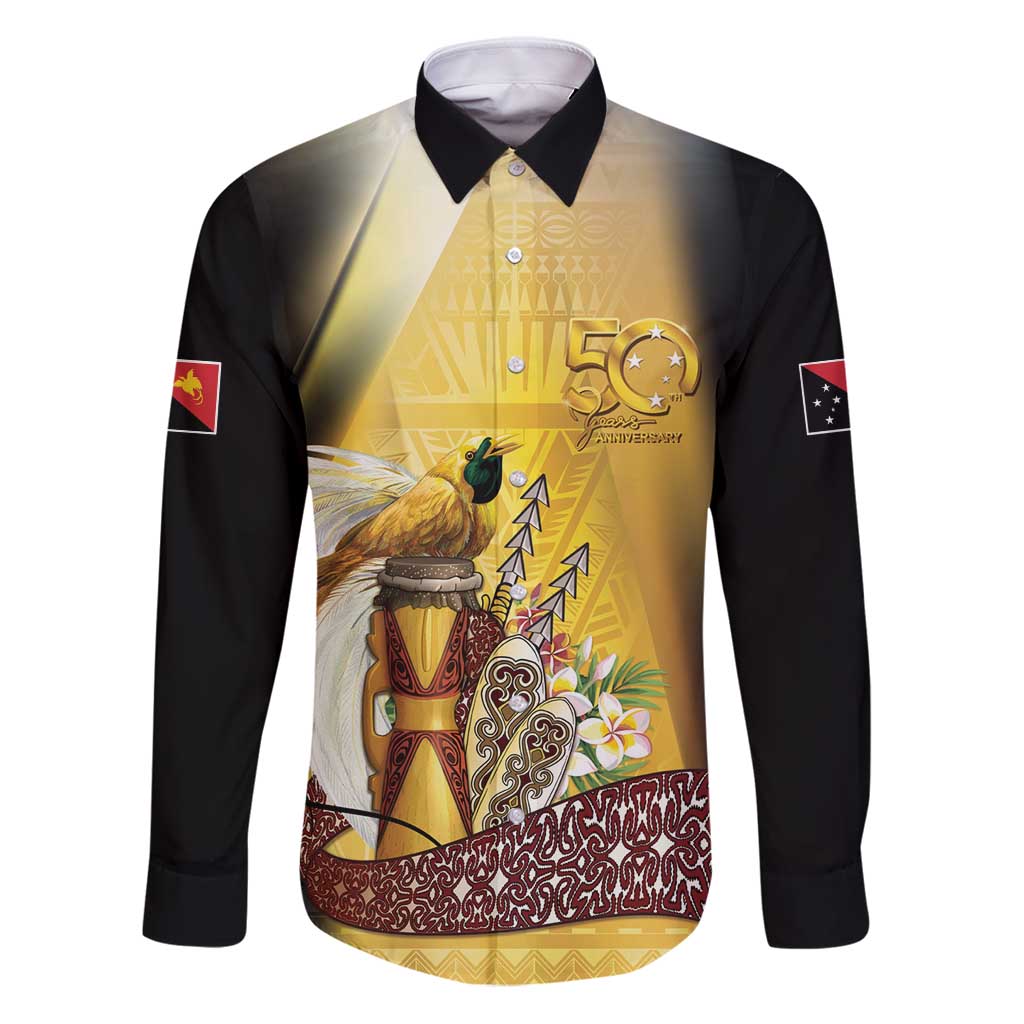 Papua New Guinea Family Matching Puletasi and Hawaiian Shirt 50 Years Of Independence LT05 Dad's Shirt - Long Sleeve Gold - Polynesian Pride