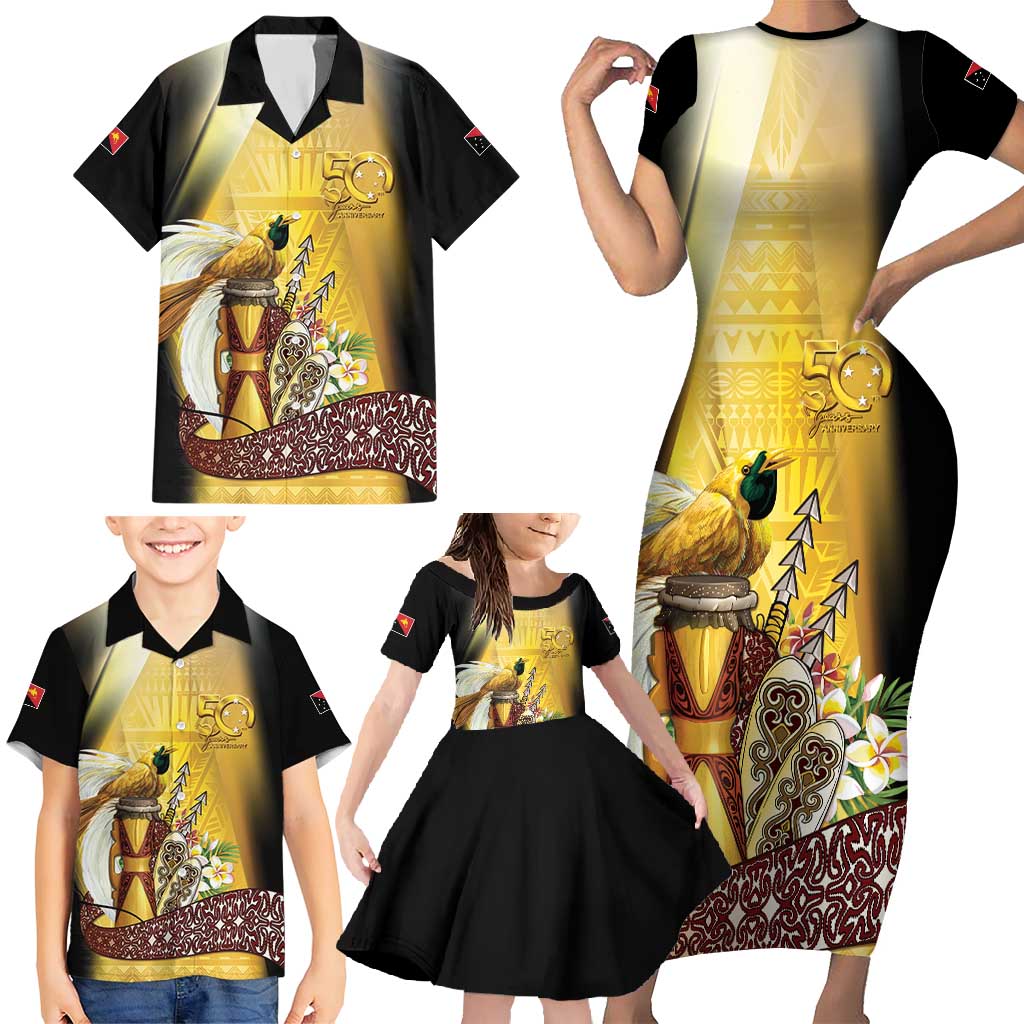 Papua New Guinea Family Matching Short Sleeve Bodycon Dress and Hawaiian Shirt 50 Years Of Independence LT05 - Polynesian Pride