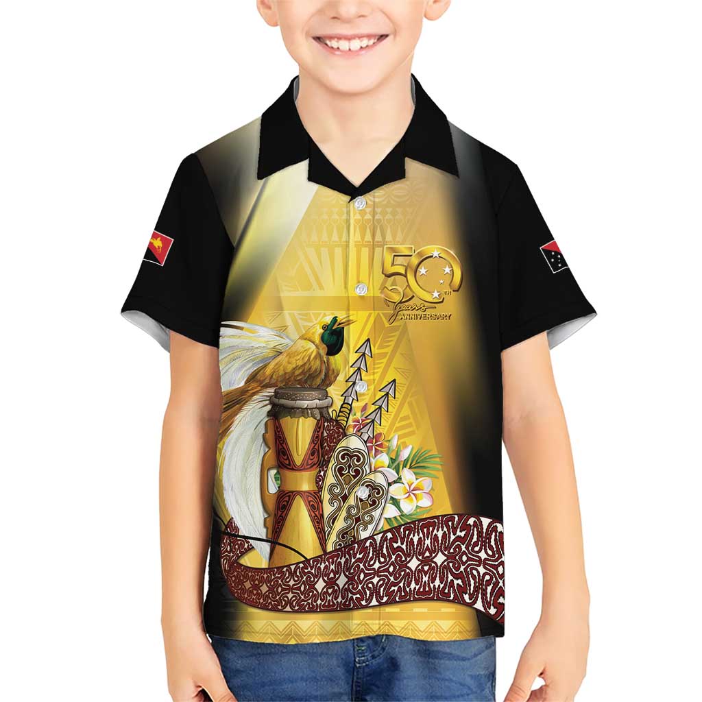 Papua New Guinea Family Matching Short Sleeve Bodycon Dress and Hawaiian Shirt 50 Years Of Independence LT05 Son's Shirt Gold - Polynesian Pride