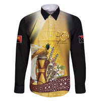 Papua New Guinea Family Matching Summer Maxi Dress and Hawaiian Shirt 50 Years Of Independence LT05 Dad's Shirt - Long Sleeve Gold - Polynesian Pride