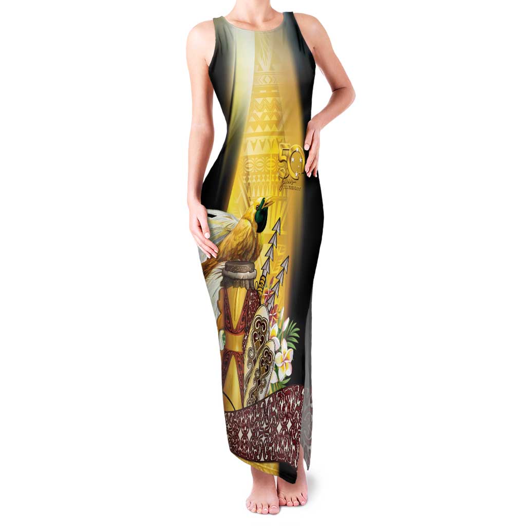 Papua New Guinea Family Matching Tank Maxi Dress and Hawaiian Shirt 50 Years Of Independence LT05 Mom's Dress Gold - Polynesian Pride