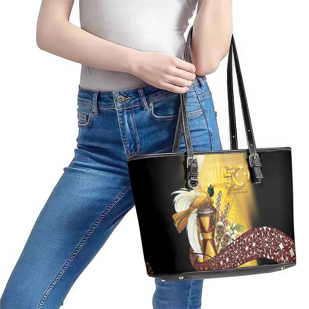 Papua New Guinea Leather Tote Bag 50 Years Of Independence - Polynesian Pride