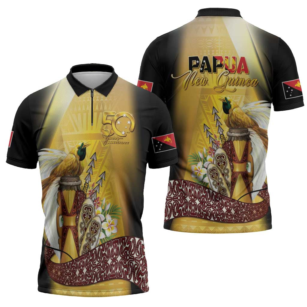 Papua New Guinea Zipper Polo Shirt 50 Years Of Independence - Polynesian Pride