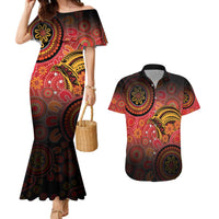 Papua New Guinea Couples Matching Mermaid Dress and Hawaiian Shirt Birds Of Paradise With Aboriginal Pattern LT05 Red - Polynesian Pride