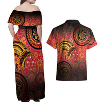 Papua New Guinea Couples Matching Off Shoulder Maxi Dress and Hawaiian Shirt Birds Of Paradise With Aboriginal Pattern LT05 - Polynesian Pride