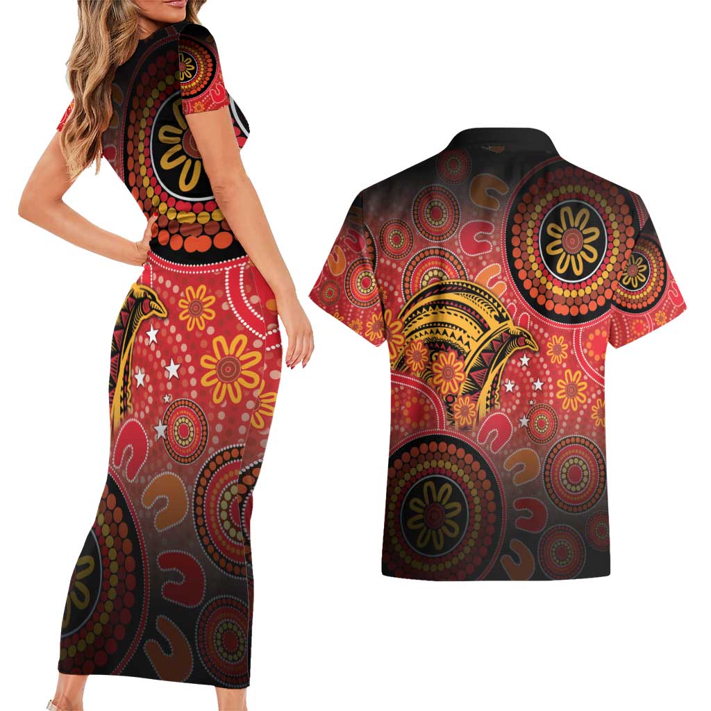 Papua New Guinea Couples Matching Short Sleeve Bodycon Dress and Hawaiian Shirt Birds Of Paradise With Aboriginal Pattern LT05 - Polynesian Pride