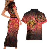 Papua New Guinea Couples Matching Short Sleeve Bodycon Dress and Hawaiian Shirt Birds Of Paradise With Aboriginal Pattern LT05 - Polynesian Pride