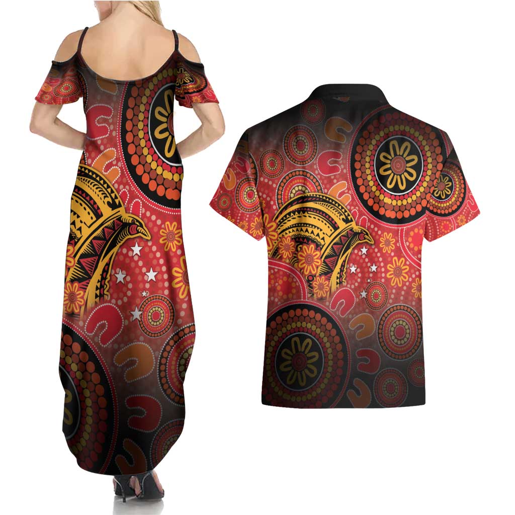 Papua New Guinea Couples Matching Summer Maxi Dress and Hawaiian Shirt Birds Of Paradise With Aboriginal Pattern LT05 - Polynesian Pride