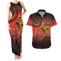 Papua New Guinea Couples Matching Tank Maxi Dress and Hawaiian Shirt Birds Of Paradise With Aboriginal Pattern LT05 Red - Polynesian Pride