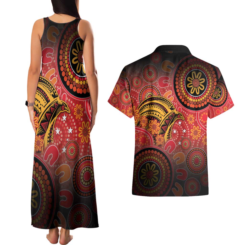 Papua New Guinea Couples Matching Tank Maxi Dress and Hawaiian Shirt Birds Of Paradise With Aboriginal Pattern LT05 - Polynesian Pride
