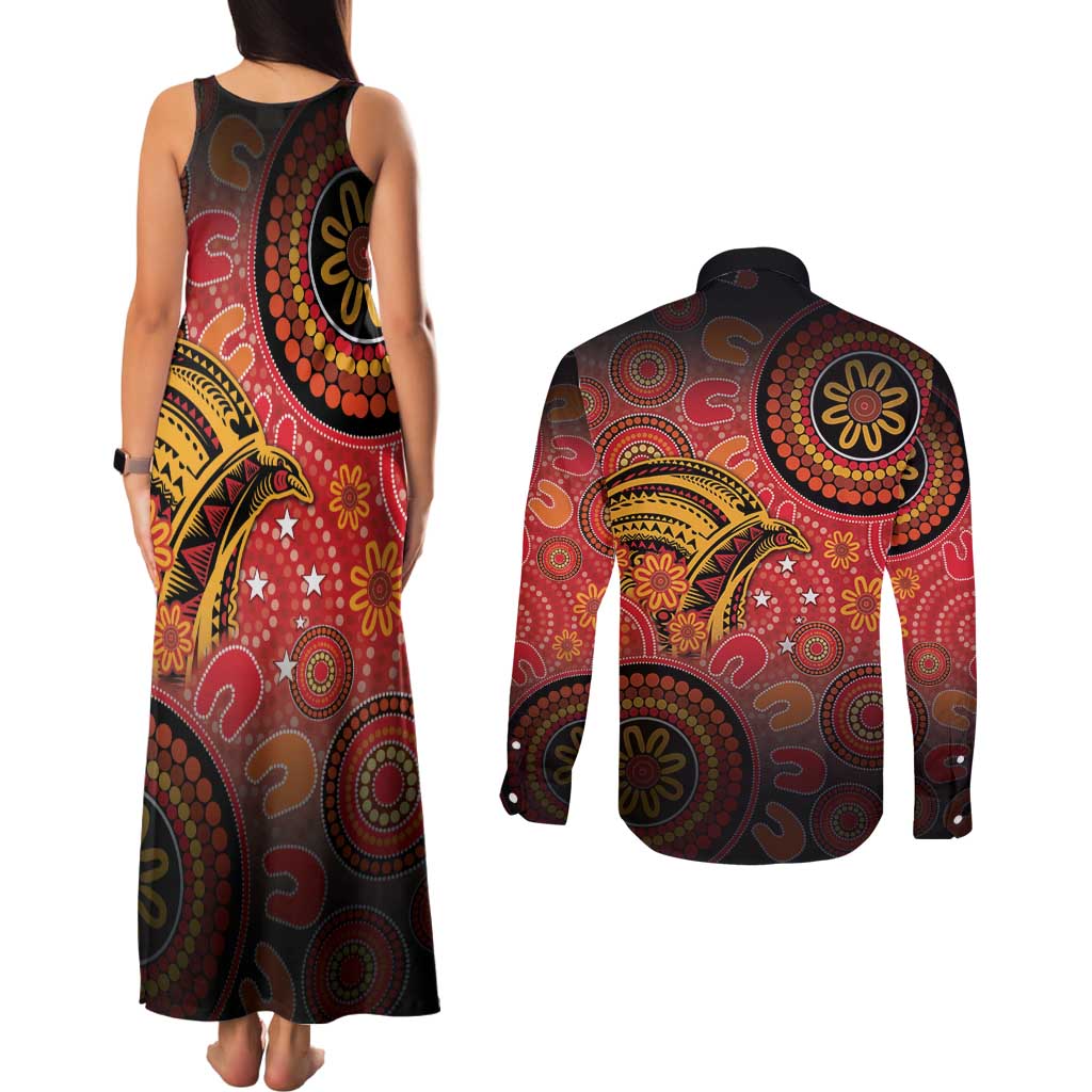 Papua New Guinea Couples Matching Tank Maxi Dress and Long Sleeve Button Shirt Birds Of Paradise With Aboriginal Pattern LT05 - Polynesian Pride