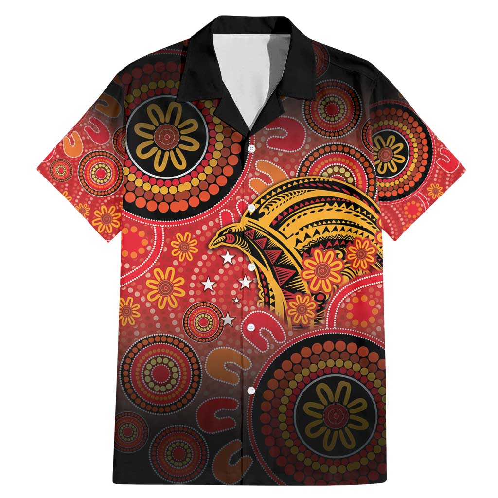 Papua New Guinea Family Matching Mermaid Dress and Hawaiian Shirt Birds Of Paradise With Aboriginal Pattern LT05 Dad's Shirt - Short Sleeve Red - Polynesian Pride
