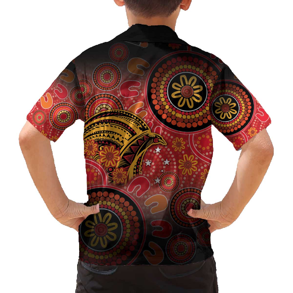 Papua New Guinea Family Matching Off The Shoulder Long Sleeve Dress and Hawaiian Shirt Birds Of Paradise With Aboriginal Pattern LT05 - Polynesian Pride