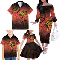 Papua New Guinea Family Matching Off The Shoulder Long Sleeve Dress and Hawaiian Shirt Birds Of Paradise With Aboriginal Pattern LT05 - Polynesian Pride