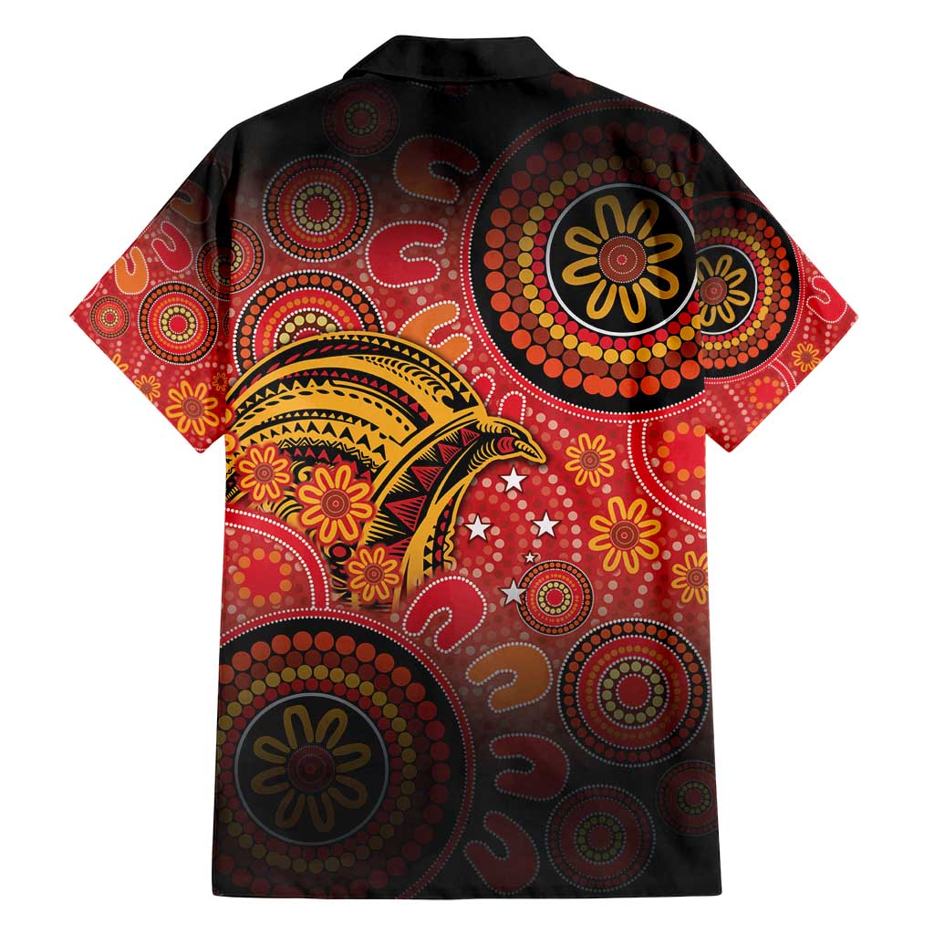 Papua New Guinea Family Matching Off Shoulder Short Dress and Hawaiian Shirt Birds Of Paradise With Aboriginal Pattern LT05 - Polynesian Pride