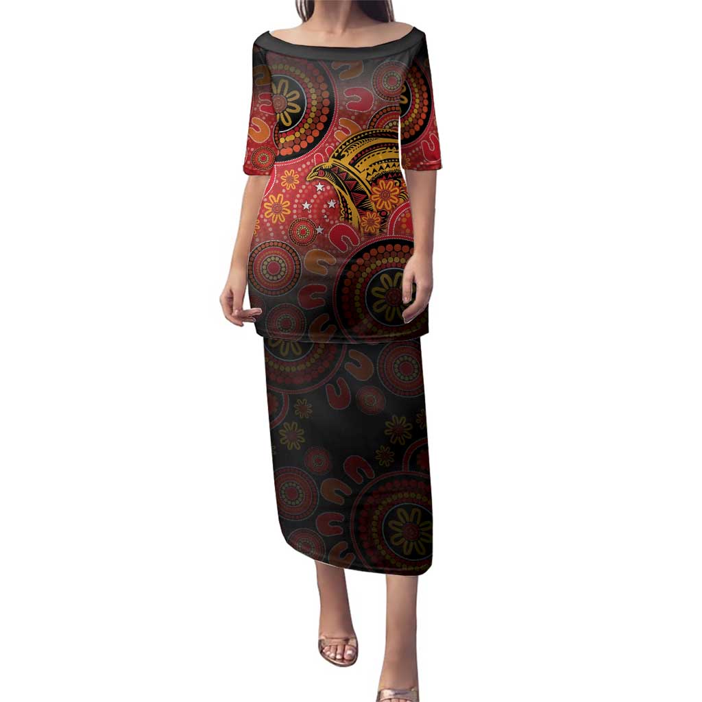 Papua New Guinea Family Matching Puletasi and Hawaiian Shirt Birds Of Paradise With Aboriginal Pattern LT05 Mom's Dress Red - Polynesian Pride