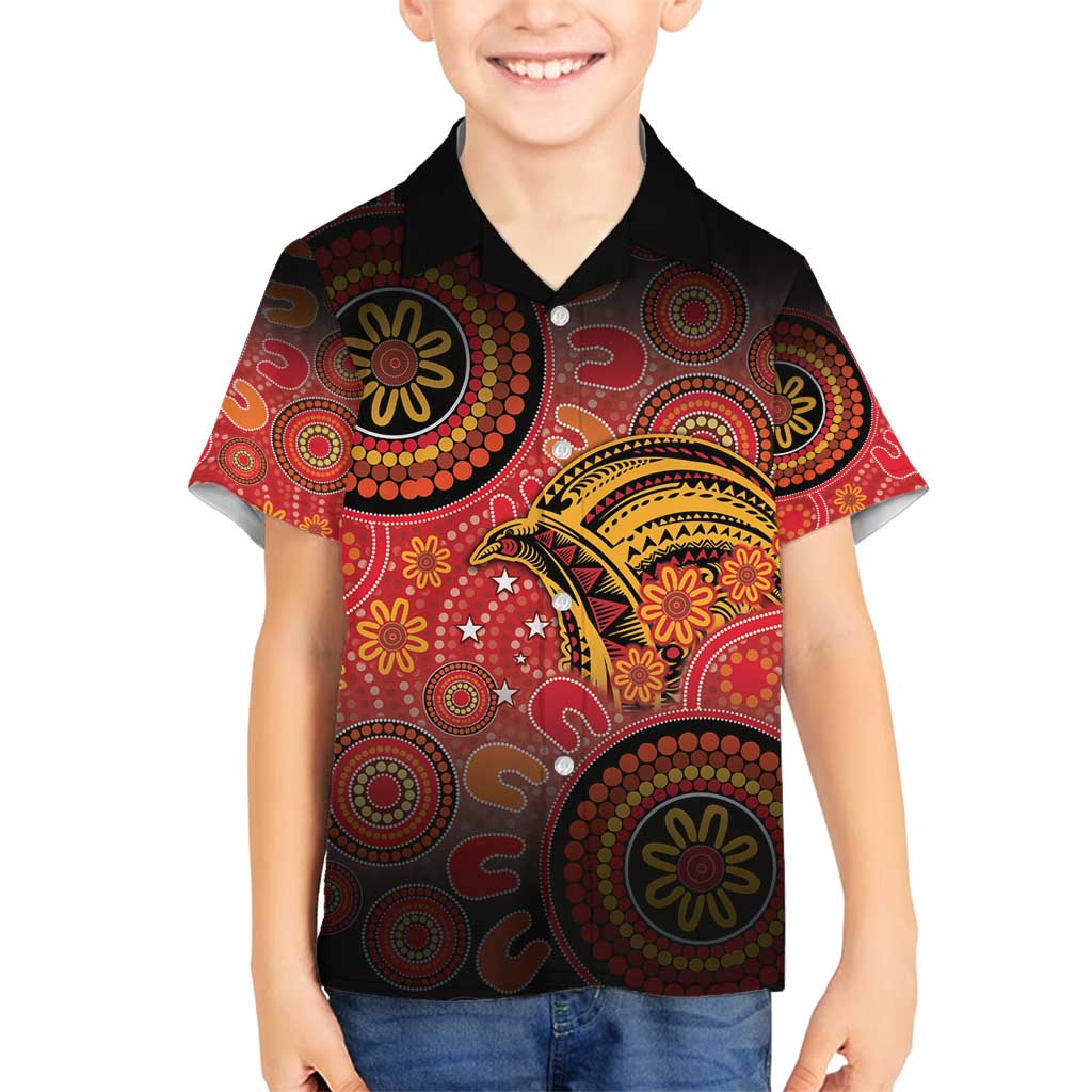 Papua New Guinea Family Matching Puletasi and Hawaiian Shirt Birds Of Paradise With Aboriginal Pattern LT05 Son's Shirt Red - Polynesian Pride