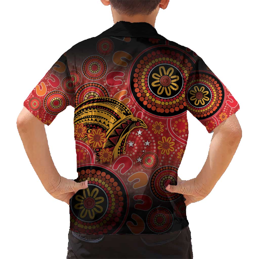 Papua New Guinea Family Matching Short Sleeve Bodycon Dress and Hawaiian Shirt Birds Of Paradise With Aboriginal Pattern LT05 - Polynesian Pride