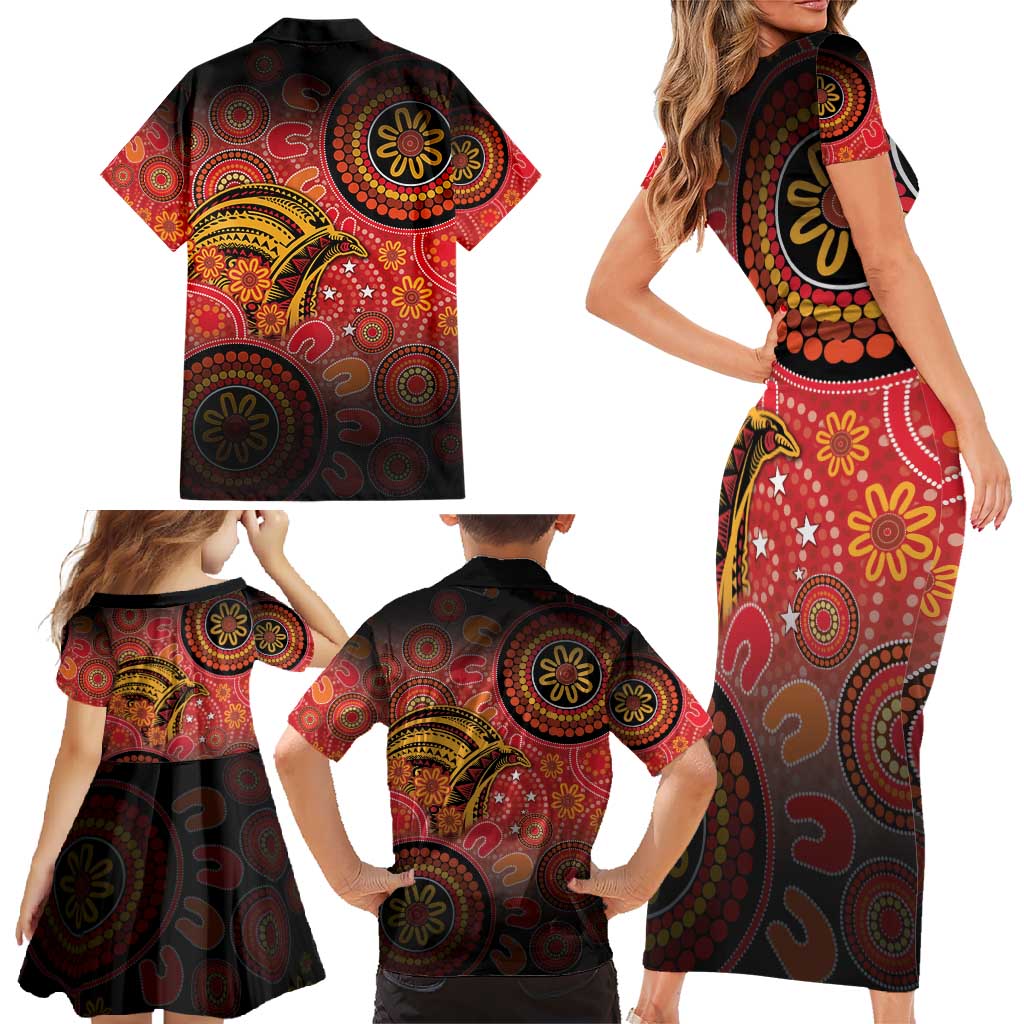 Papua New Guinea Family Matching Short Sleeve Bodycon Dress and Hawaiian Shirt Birds Of Paradise With Aboriginal Pattern LT05 - Polynesian Pride