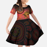 Papua New Guinea Family Matching Summer Maxi Dress and Hawaiian Shirt Birds Of Paradise With Aboriginal Pattern LT05 Daughter's Dress Red - Polynesian Pride