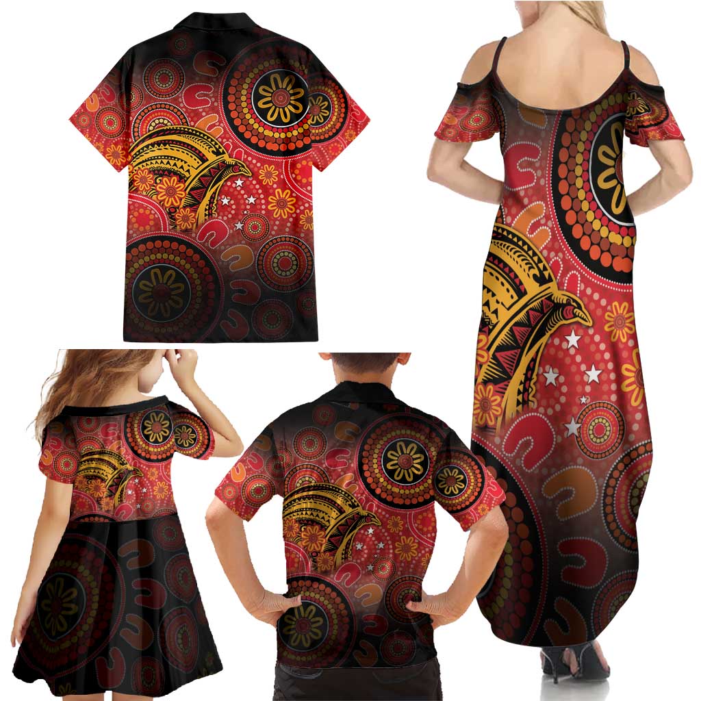 Papua New Guinea Family Matching Summer Maxi Dress and Hawaiian Shirt Birds Of Paradise With Aboriginal Pattern LT05 - Polynesian Pride