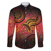 Papua New Guinea Family Matching Summer Maxi Dress and Hawaiian Shirt Birds Of Paradise With Aboriginal Pattern LT05 Dad's Shirt - Long Sleeve Red - Polynesian Pride